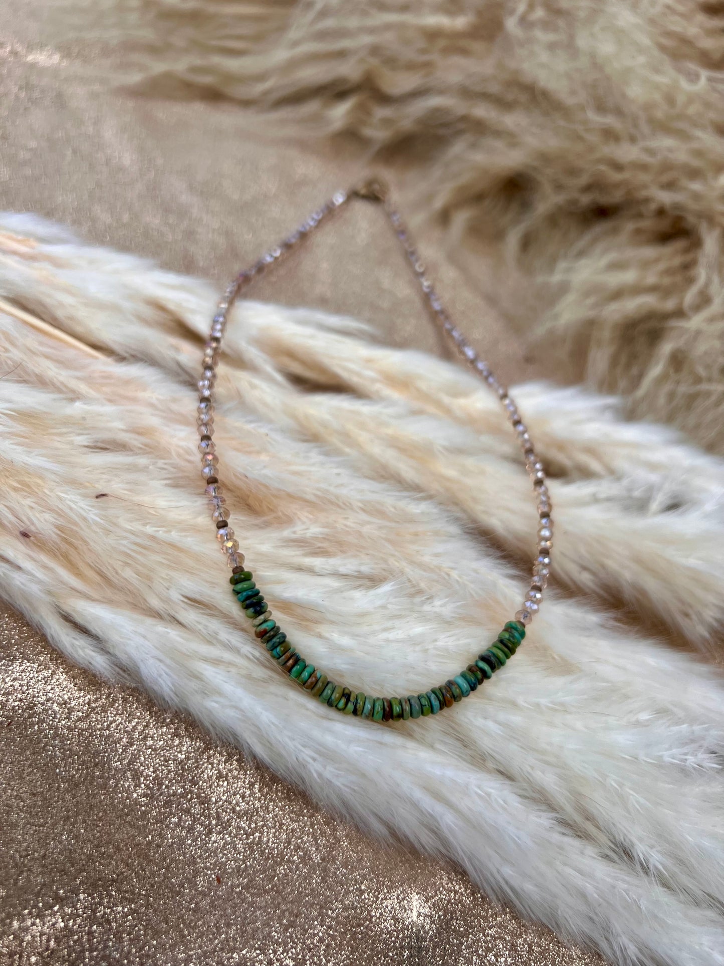 Austrian Light Golden Crystal & Kingman Turquoise Necklace