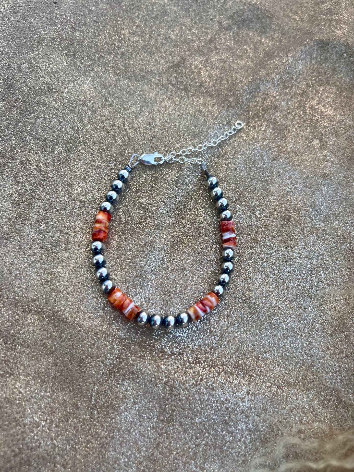 Sterling Silver and Spiny Oyster Bracelet