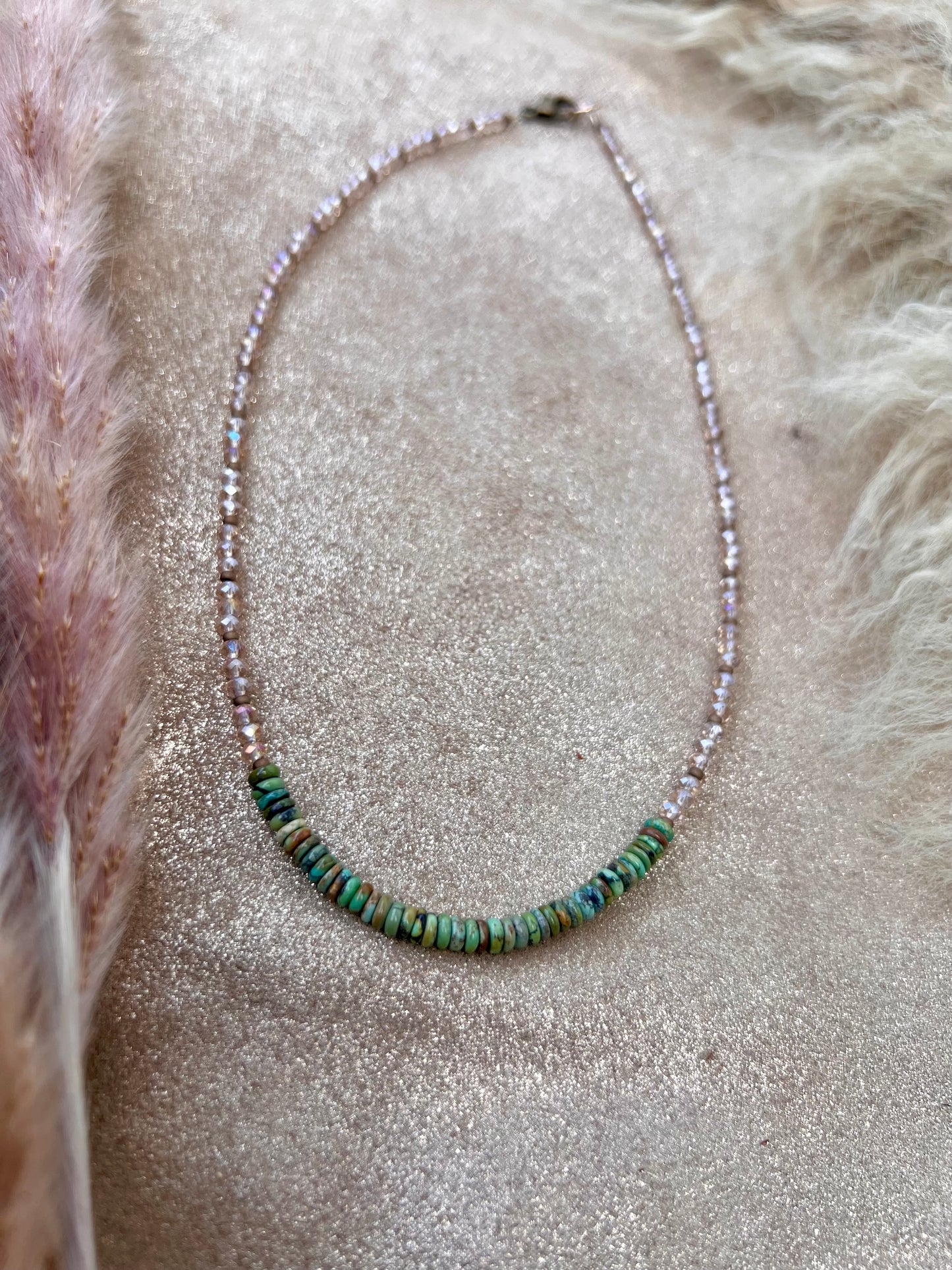 Austrian Light Golden Crystal & Kingman Turquoise Necklace