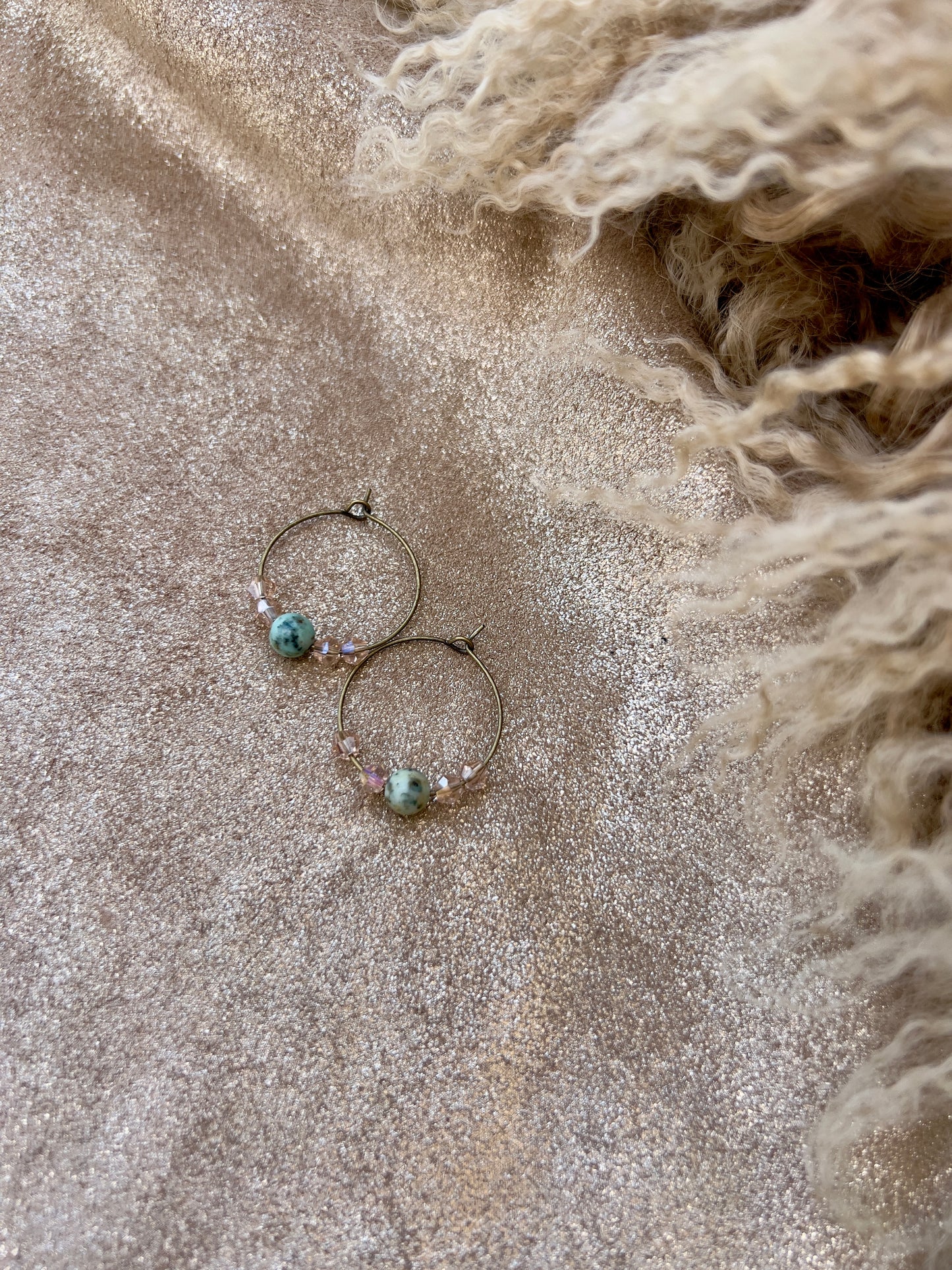 Mini Hoops - Turquoise and Champagne Crystal