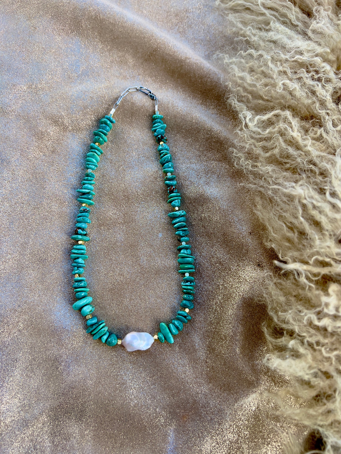 WHOLESALE - Turquoise, Pearl and Gold Necklace