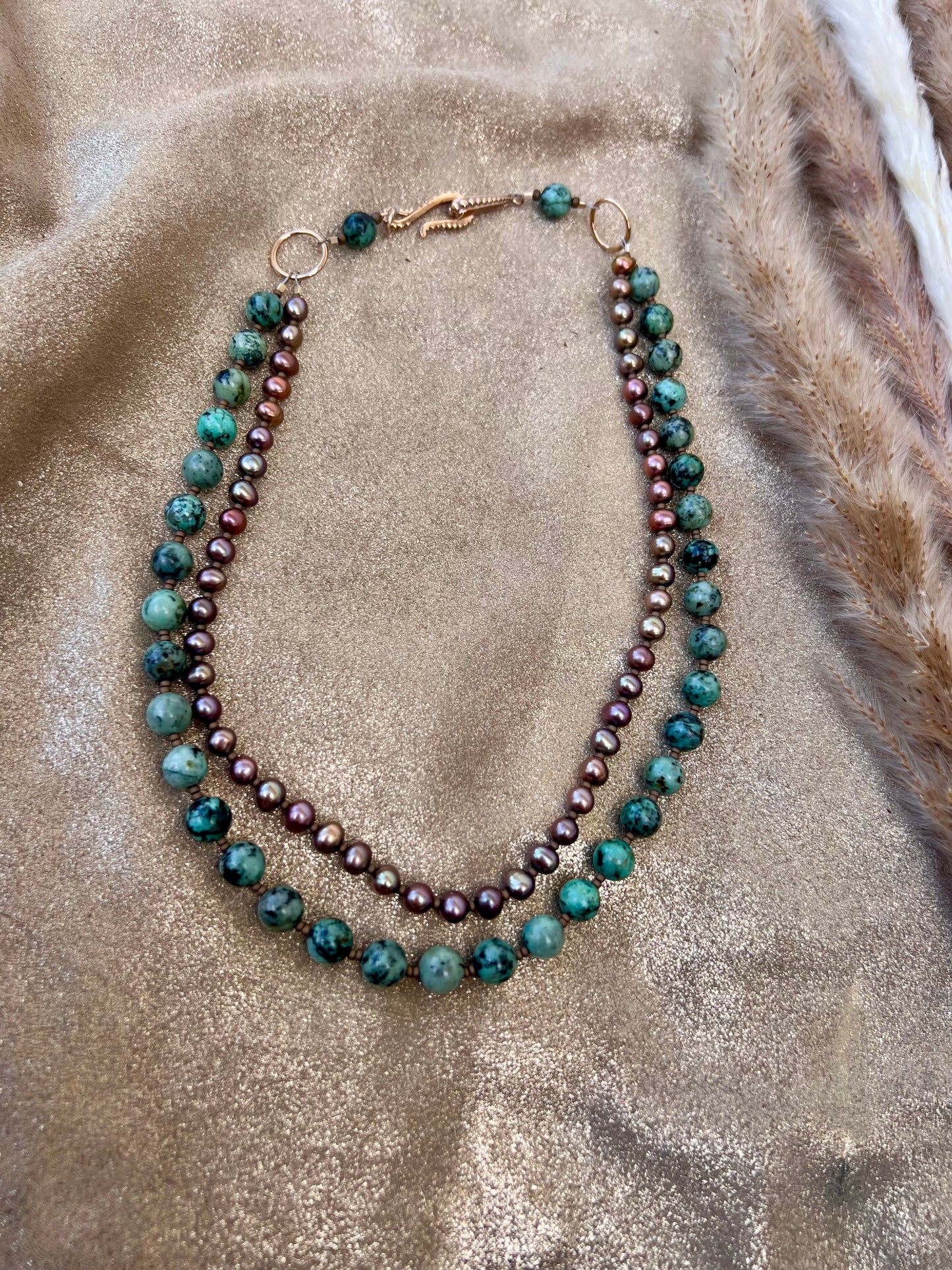 Two-Strand Turquoise and Pearl Necklace