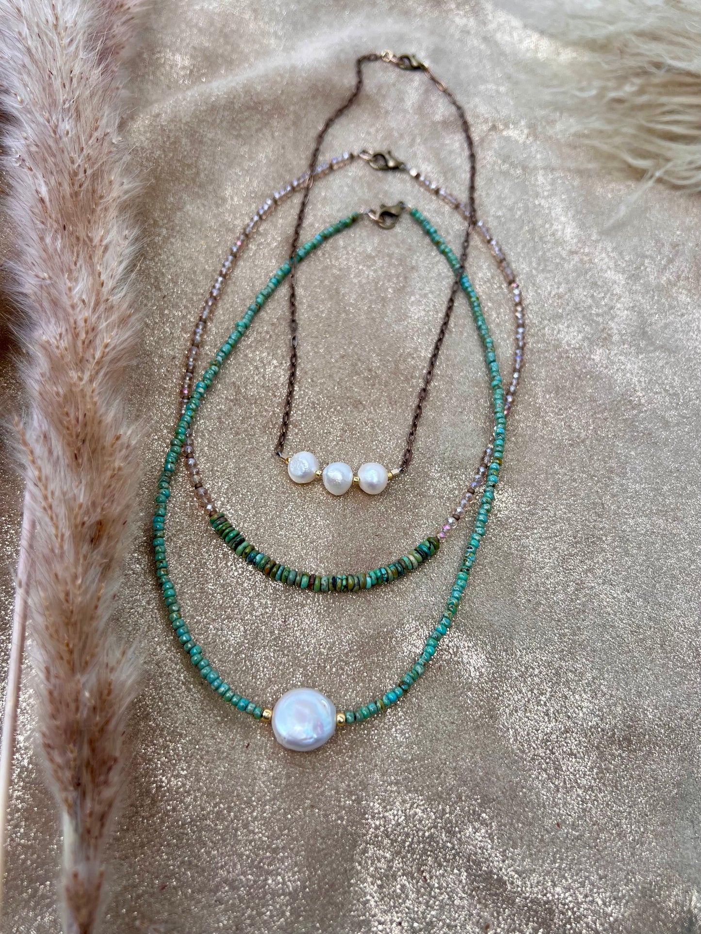 Austrian Light Golden Crystal & Kingman Turquoise Necklace