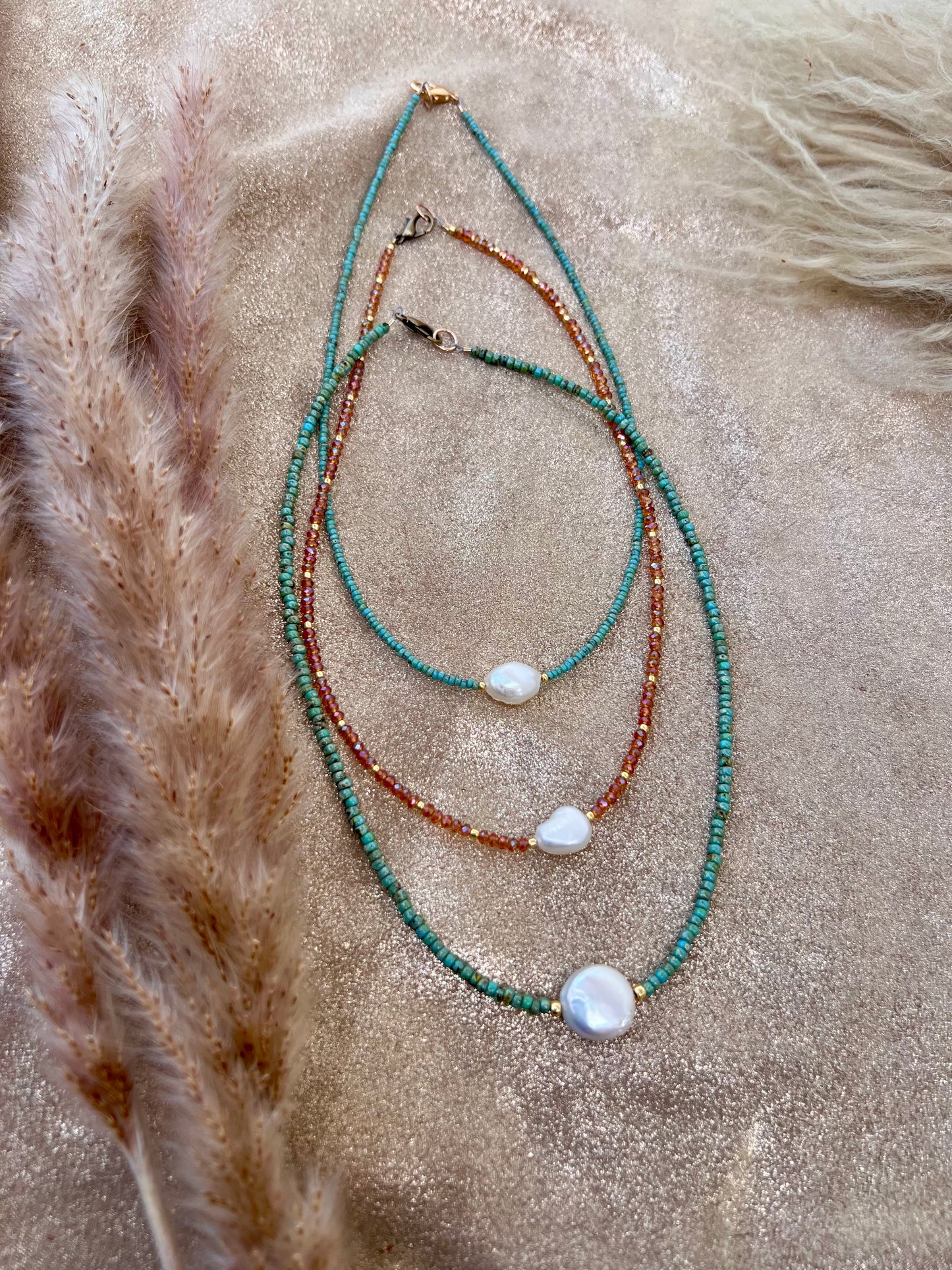 Amber Colored Pearl Necklace