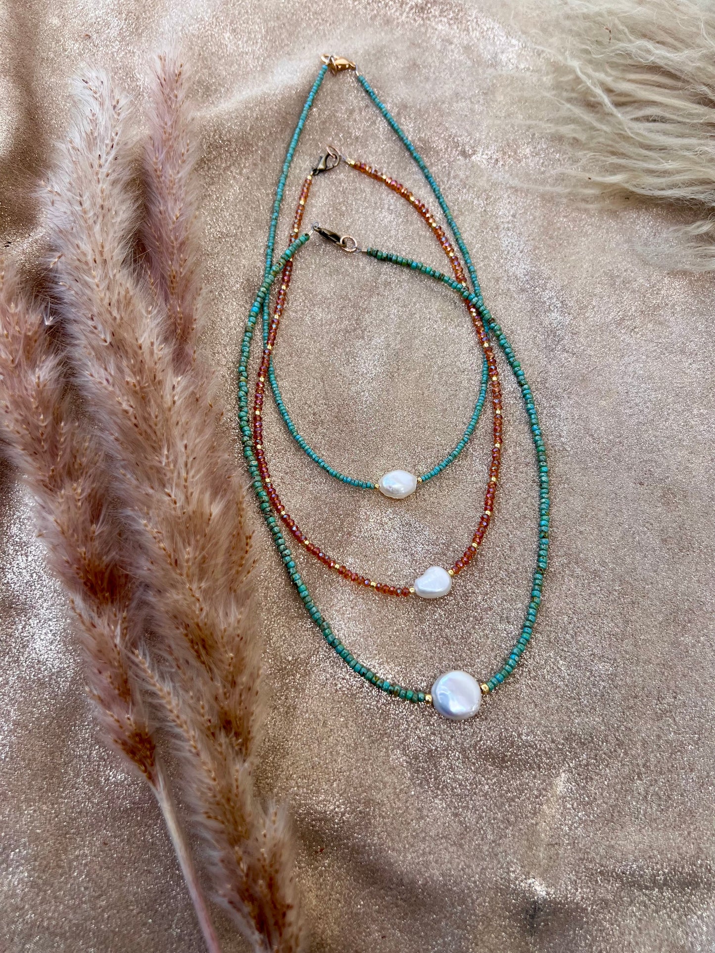 Amber Colored Pearl Necklace