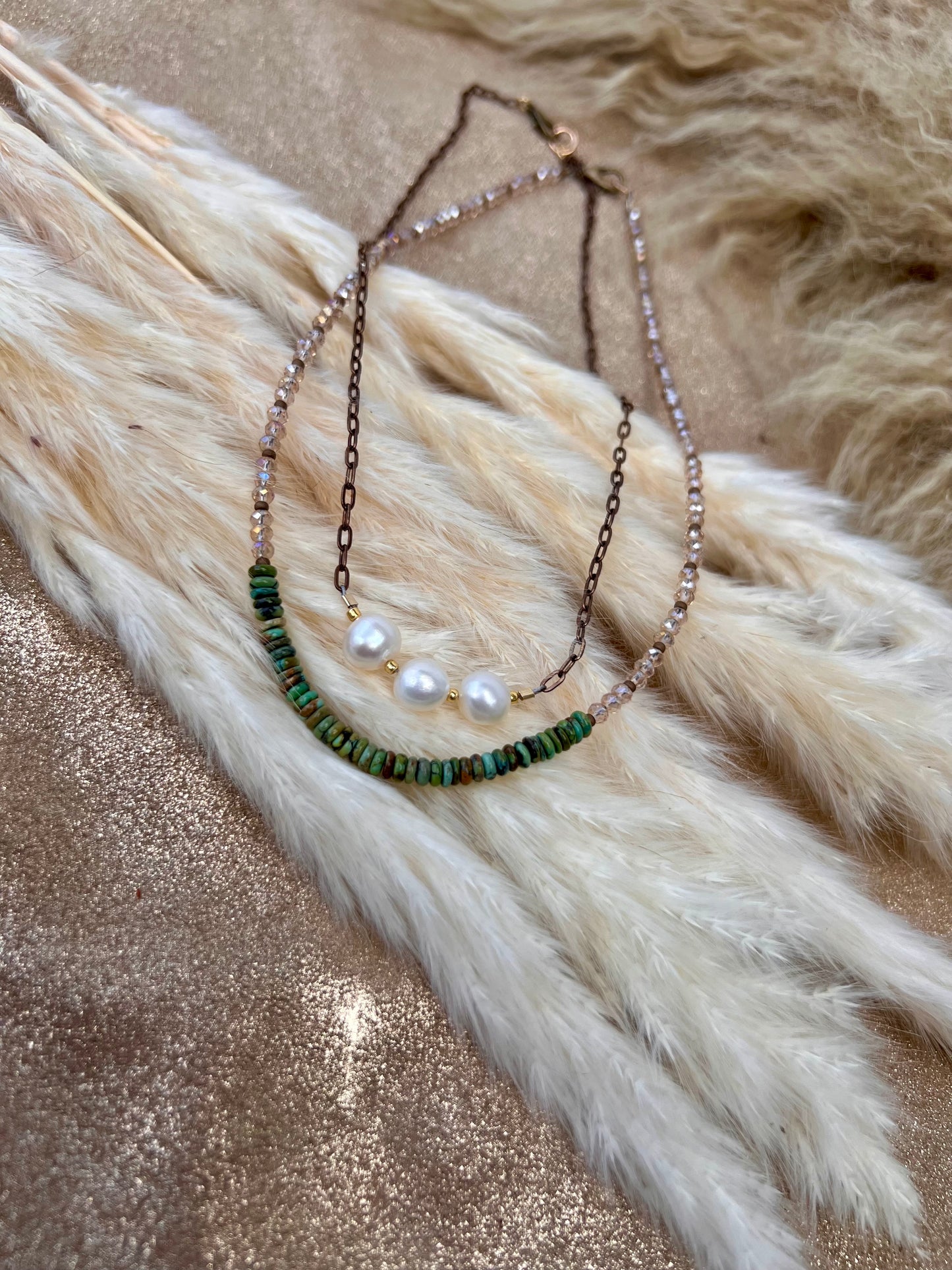 Austrian Light Golden Crystal & Kingman Turquoise Necklace