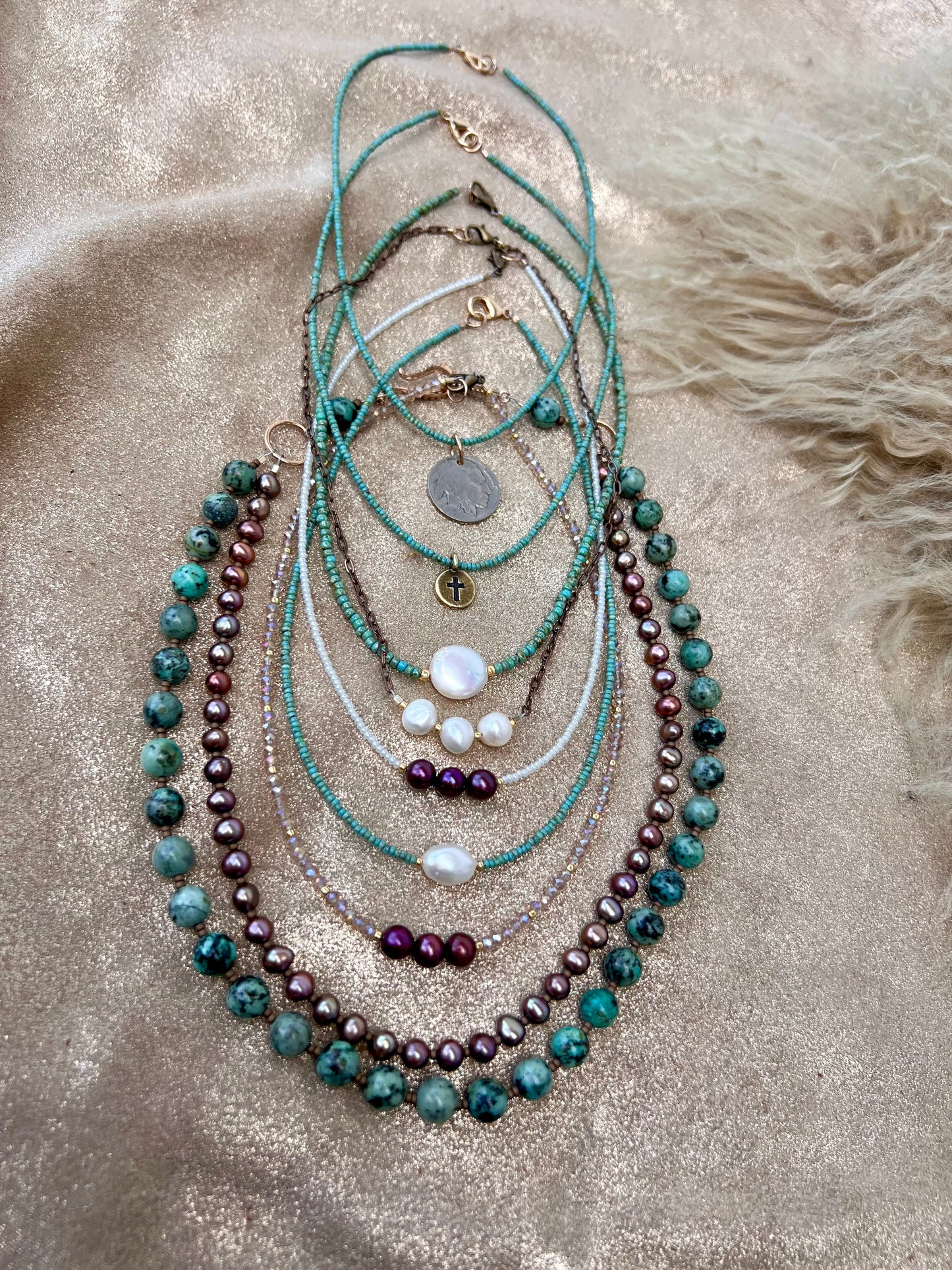Austrian Light Golden Crystal & Kingman Turquoise Necklace