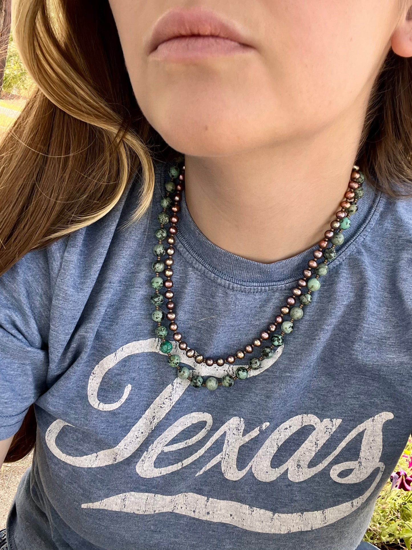 Two-Strand Turquoise and Pearl Necklace
