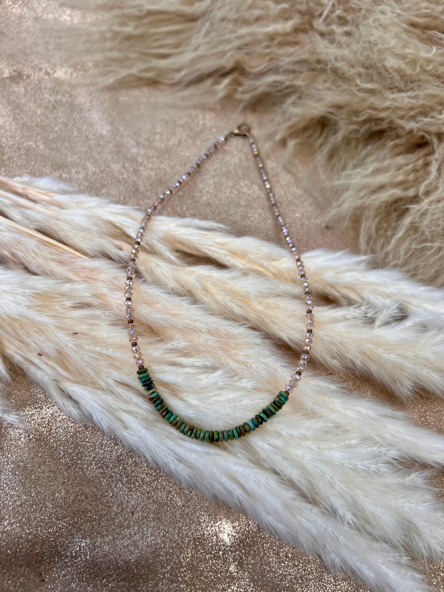 Austrian Light Golden Crystal & Kingman Turquoise Necklace