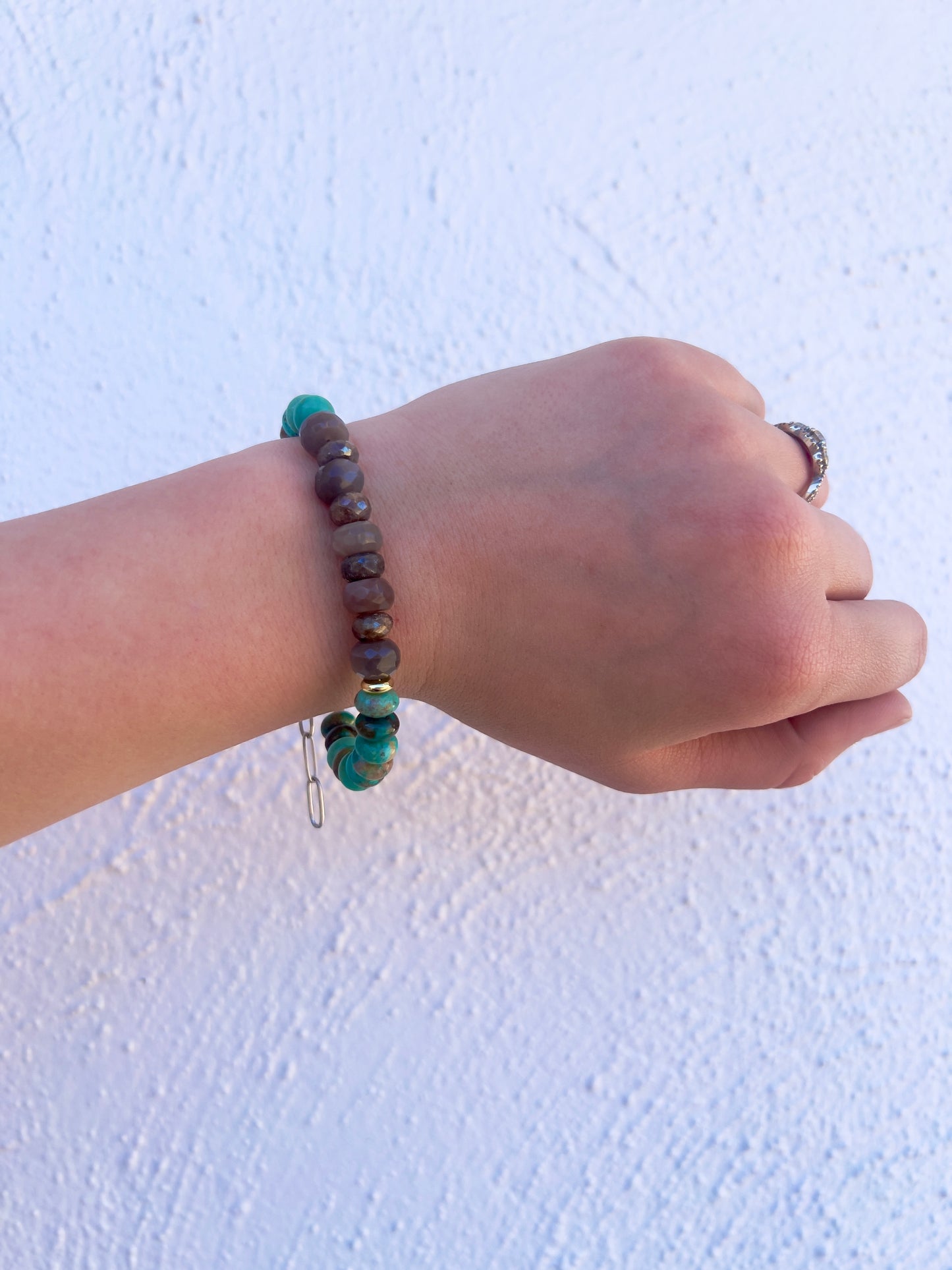 Brown Silverite & Moonstone and Turquoise Bracelet