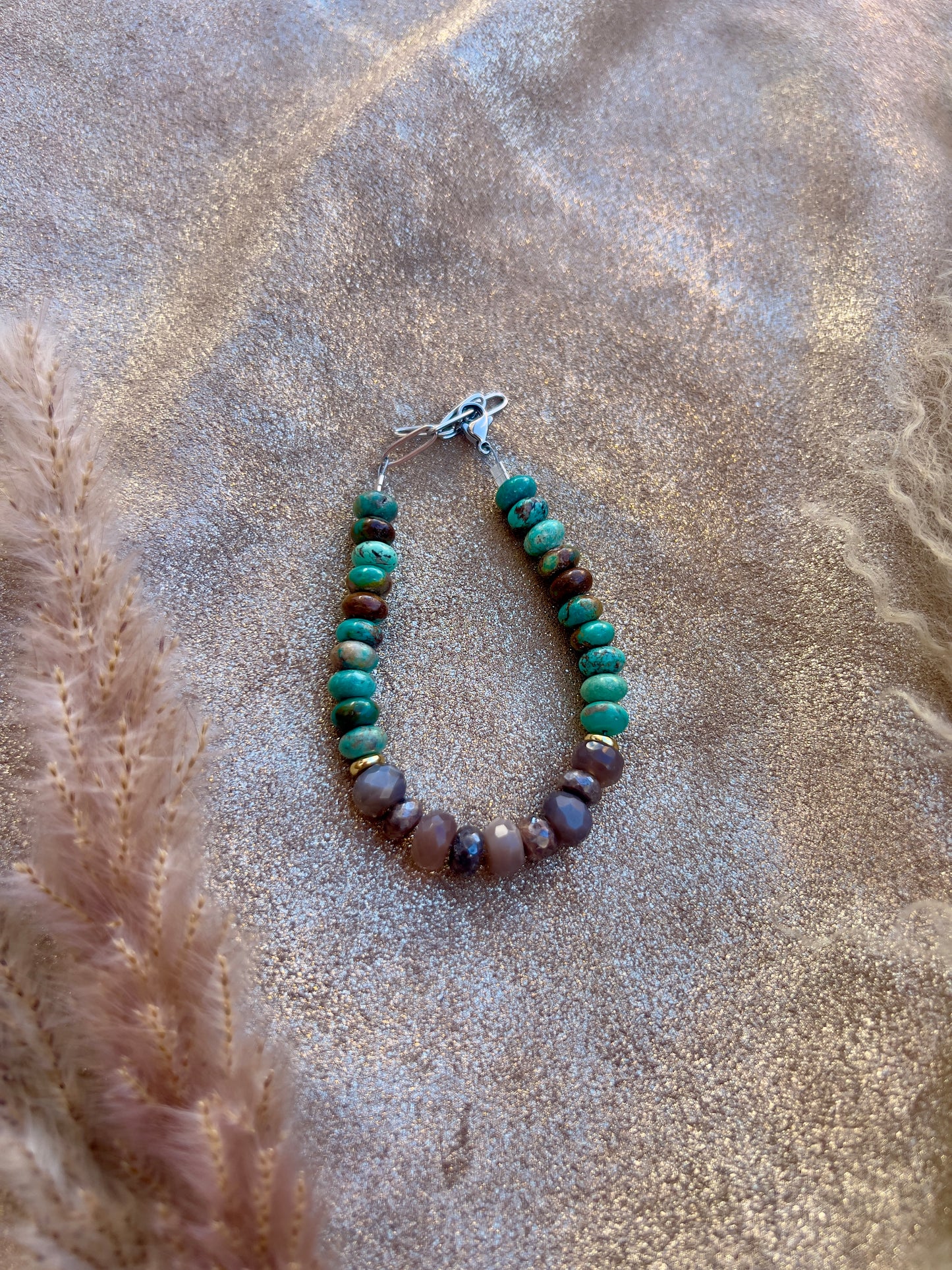 Brown Silverite & Moonstone and Turquoise Bracelet