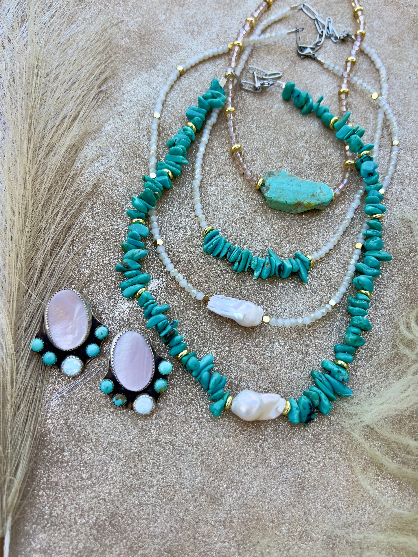 Turquoise, White and Gold Necklace