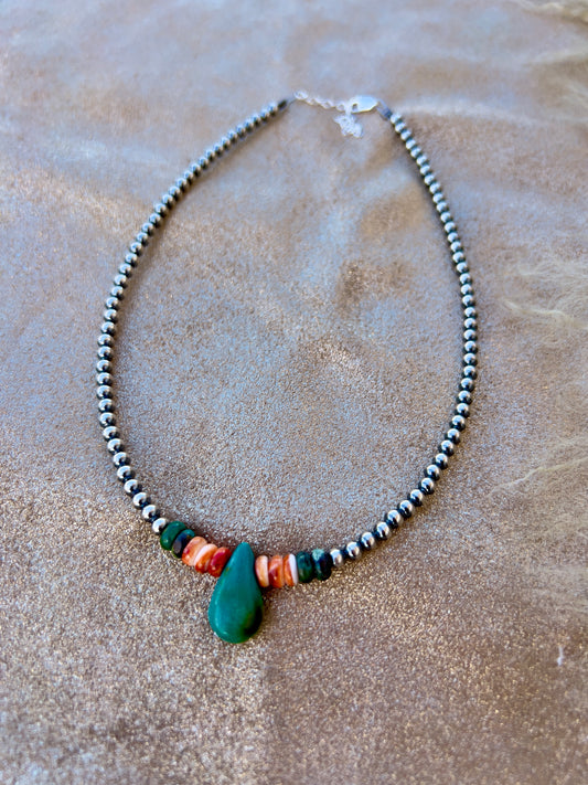 Tear Drop Turquoise and Spiny Necklace