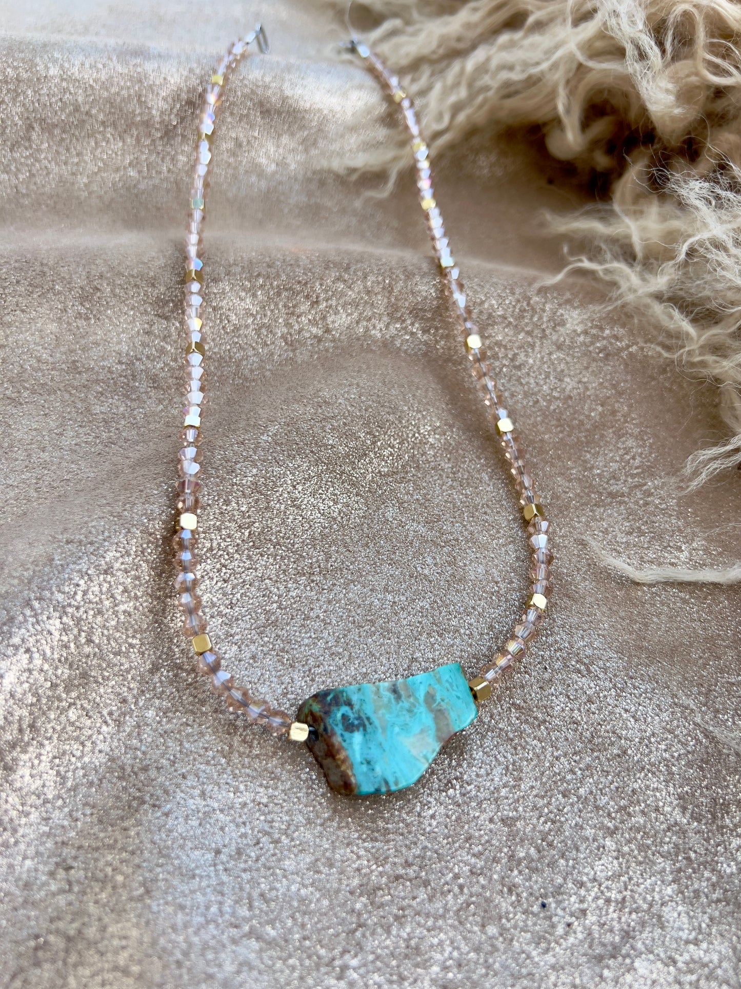 Kingman Turquoise and Champagne Crystal Necklace