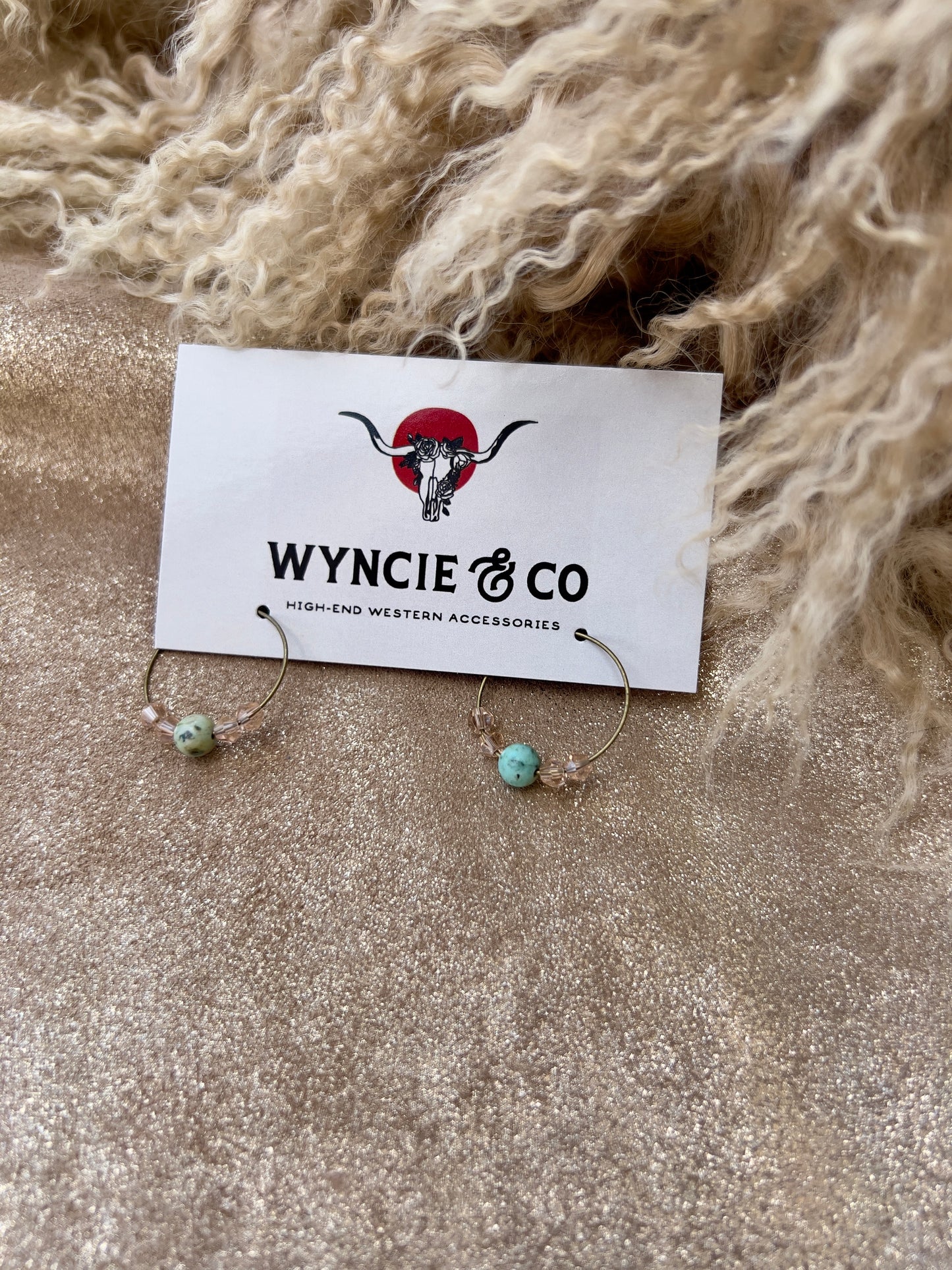 Mini Hoops - Turquoise and Champagne Crystal