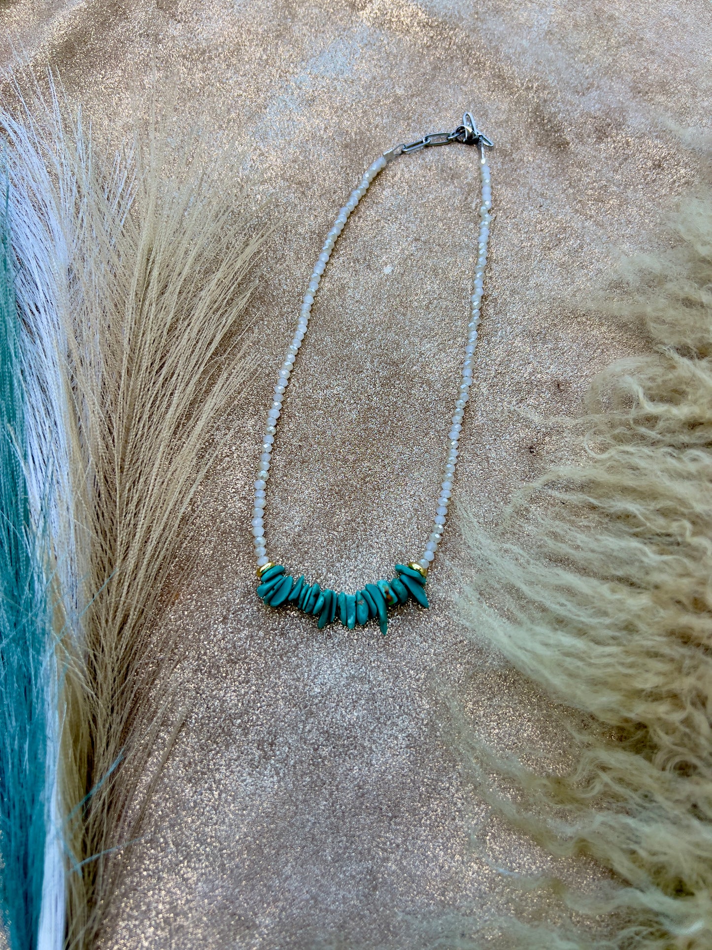Turquoise, White and Gold Necklace