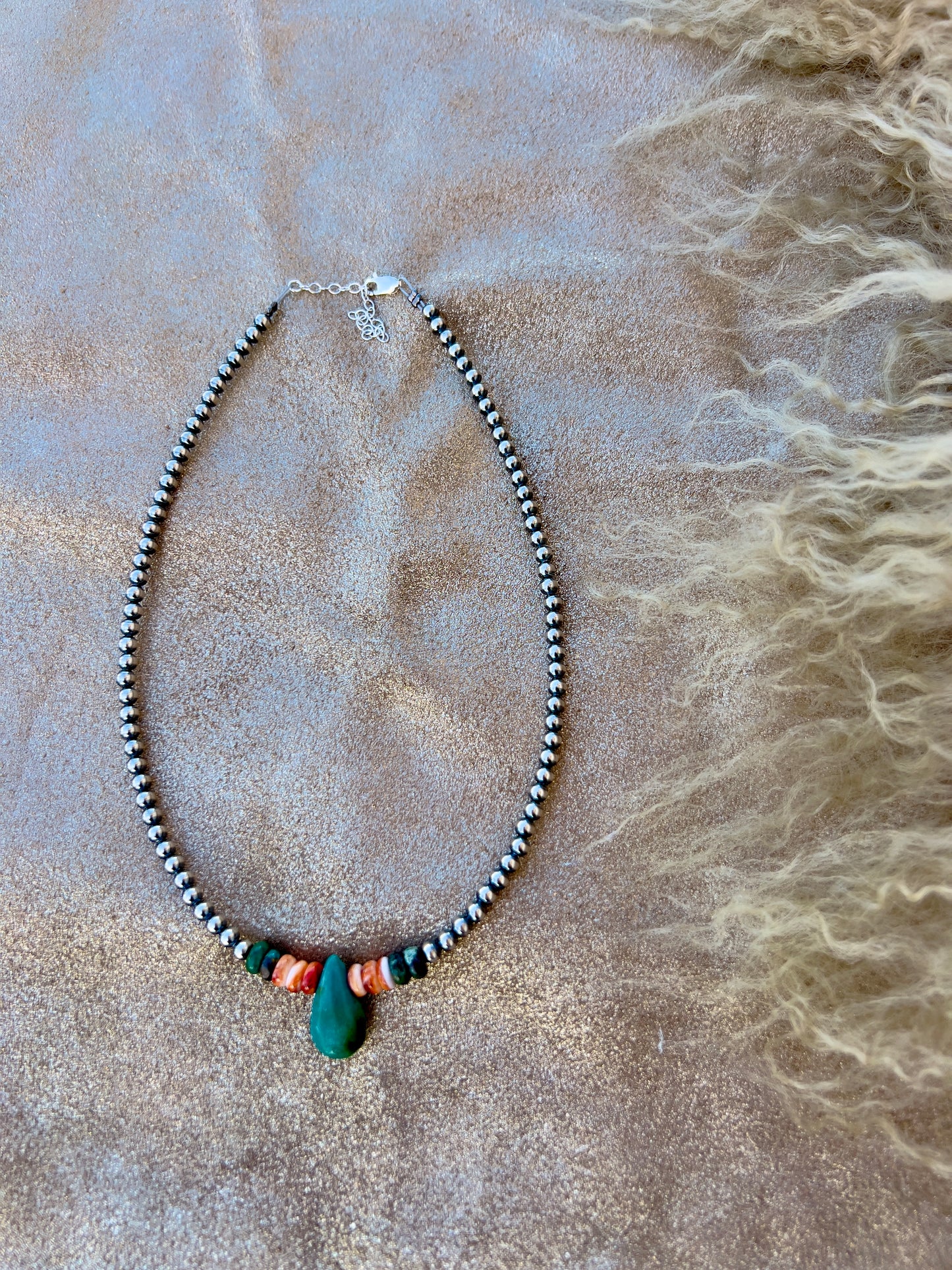 Tear Drop Turquoise and Spiny Necklace