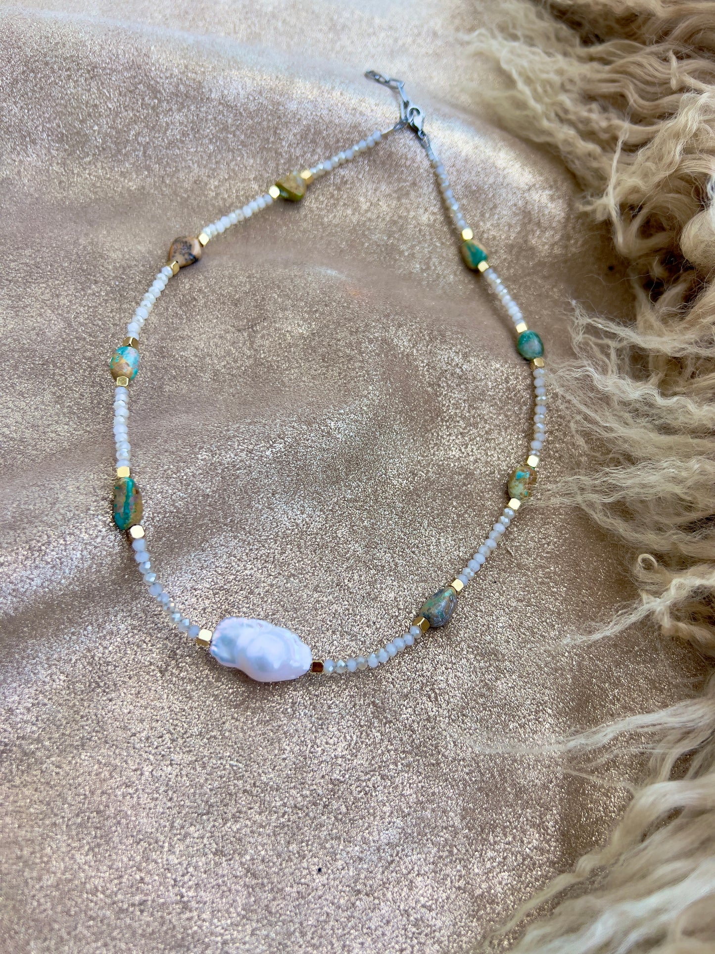 Baroque pearl and turquoise necklace