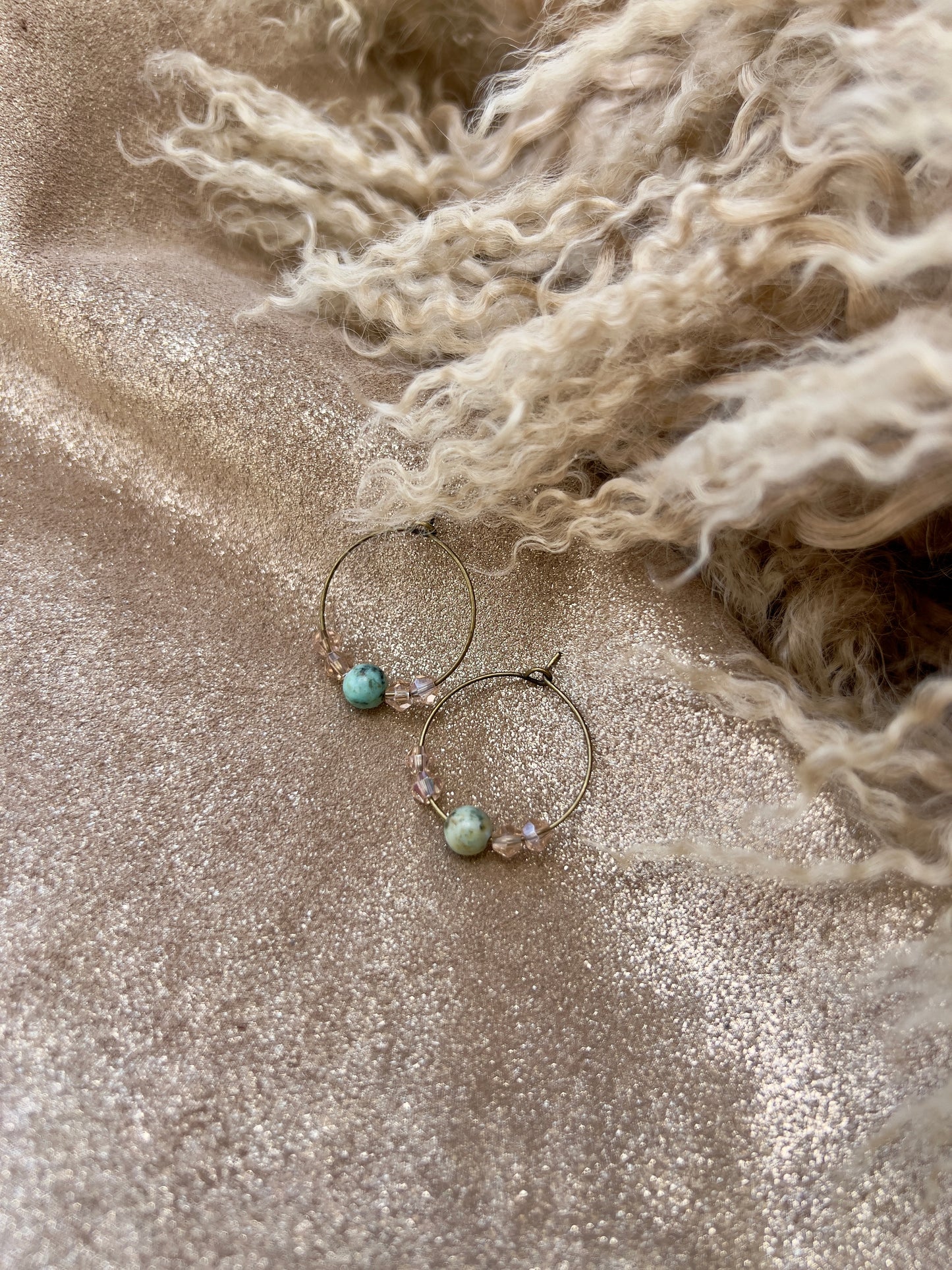Mini Hoops - Turquoise and Champagne Crystal