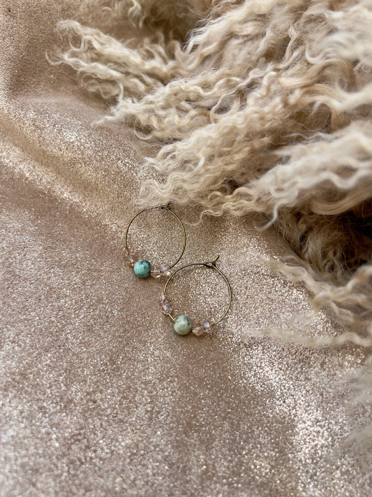 Mini Hoops - Turquoise and Champagne Crystal