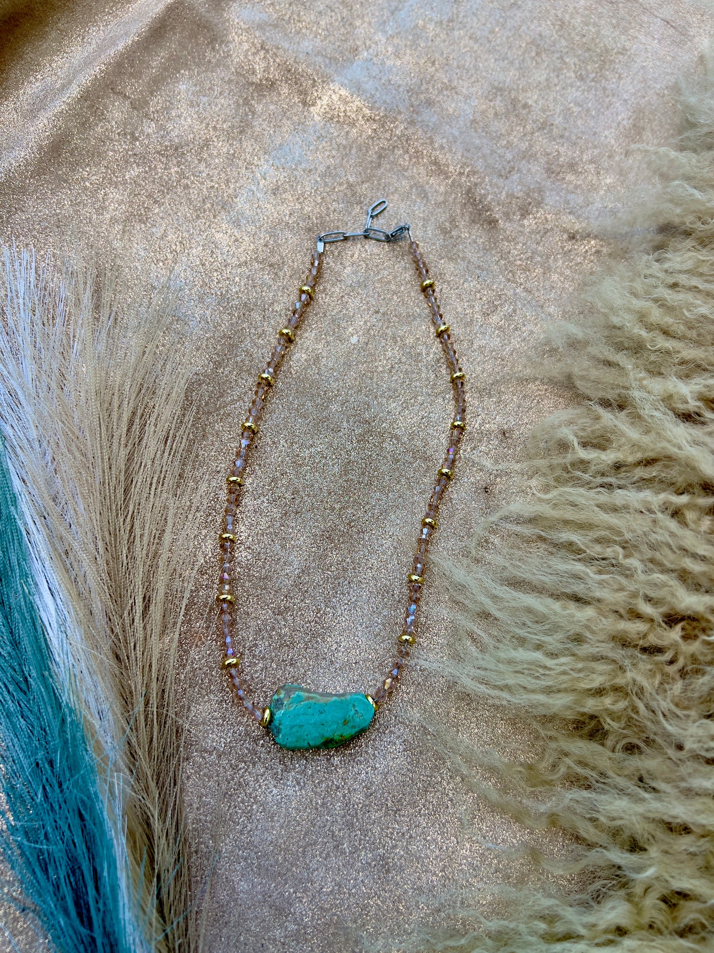 Kingman Turquoise and Champagne Crystal Necklace
