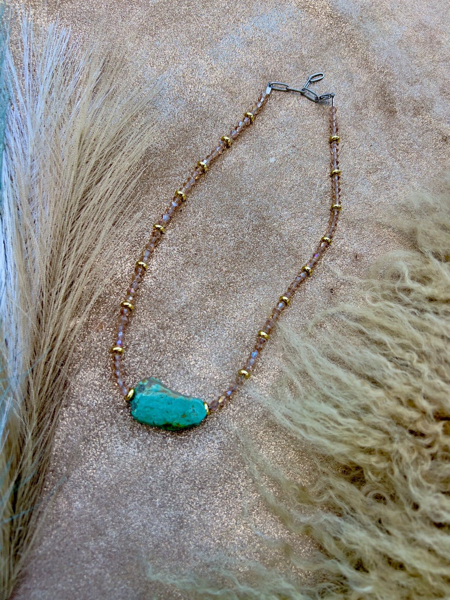 Kingman Turquoise and Champagne Crystal Necklace