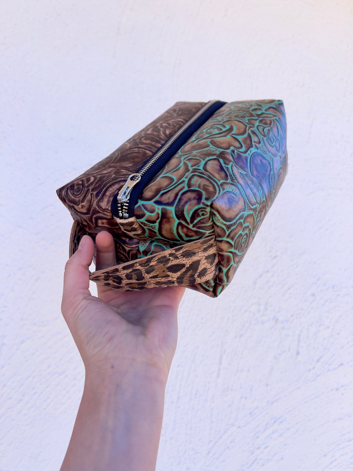 Boxed Makeup Bag Brown and Green Rose