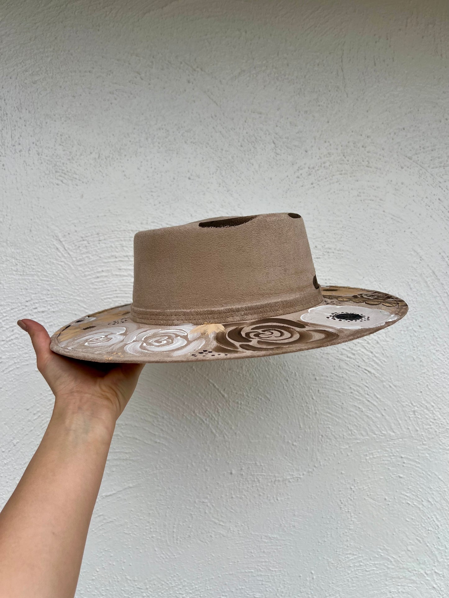 Hand-Painted Neutral Florals Hat