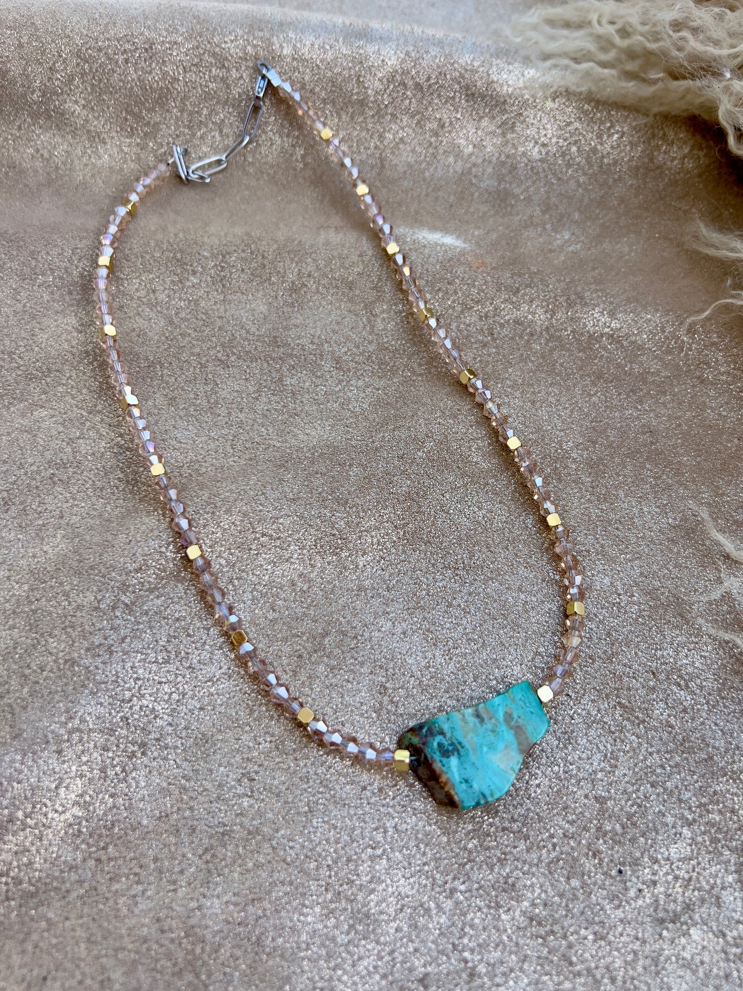 Kingman Turquoise and Champagne Crystal Necklace