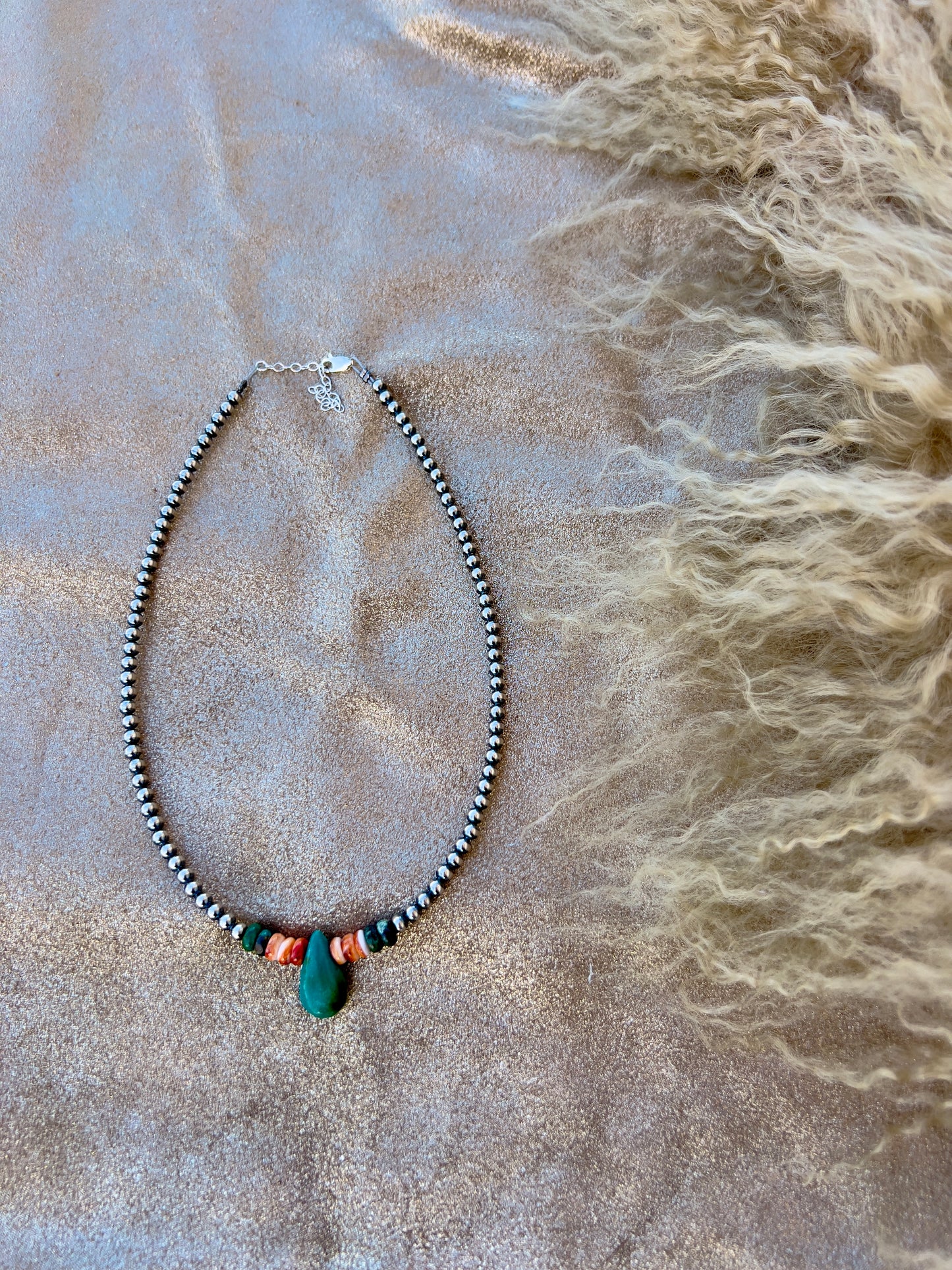 Tear Drop Turquoise and Spiny Necklace