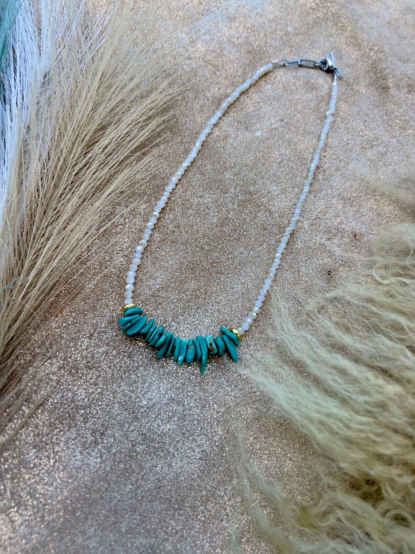 Turquoise, White and Gold Necklace