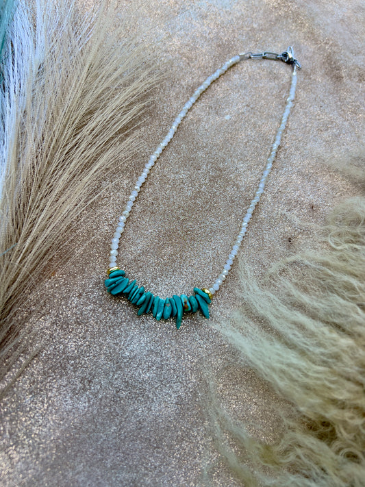 Turquoise, White and Gold Necklace