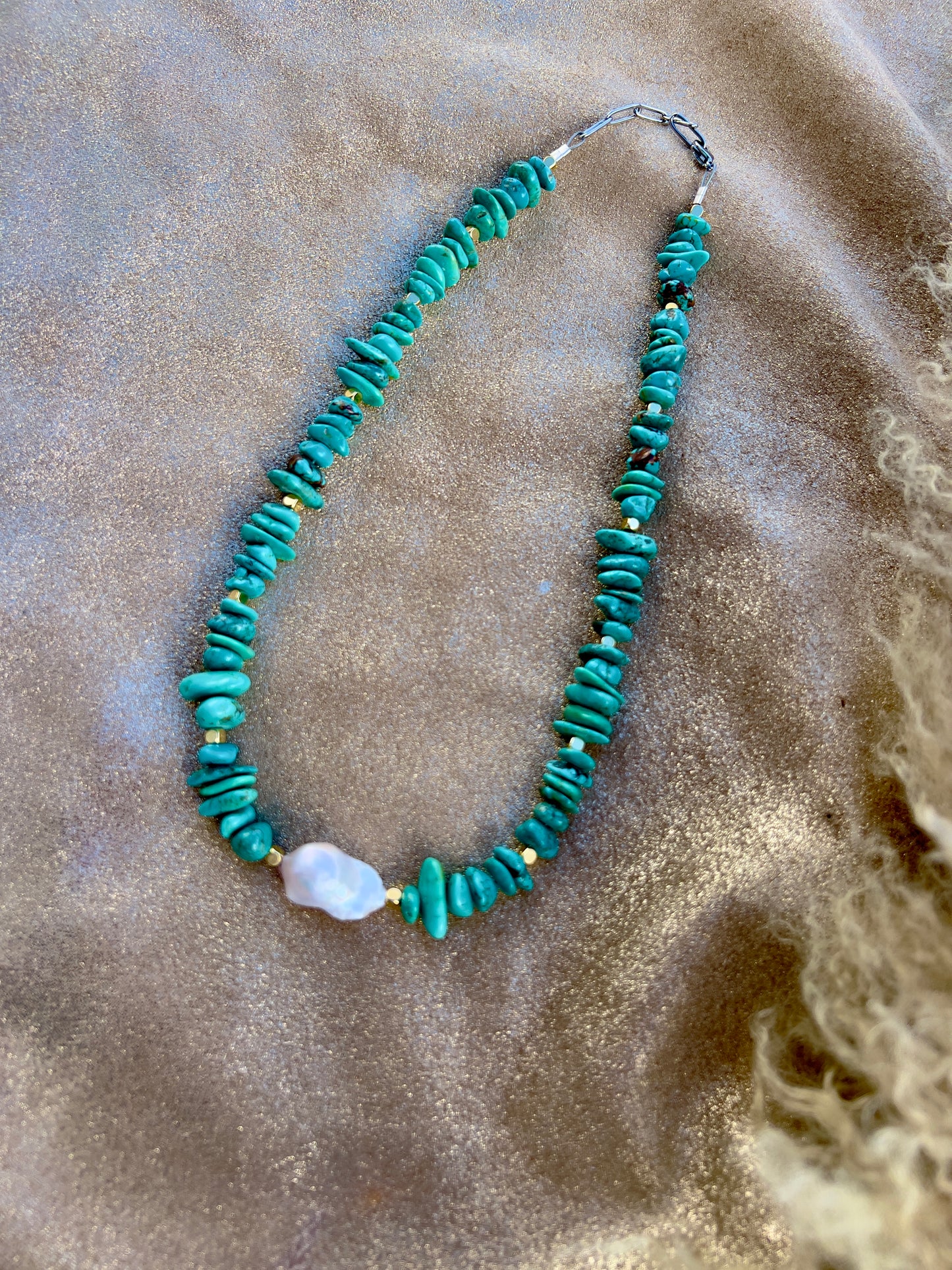 WHOLESALE - Turquoise, Pearl and Gold Necklace