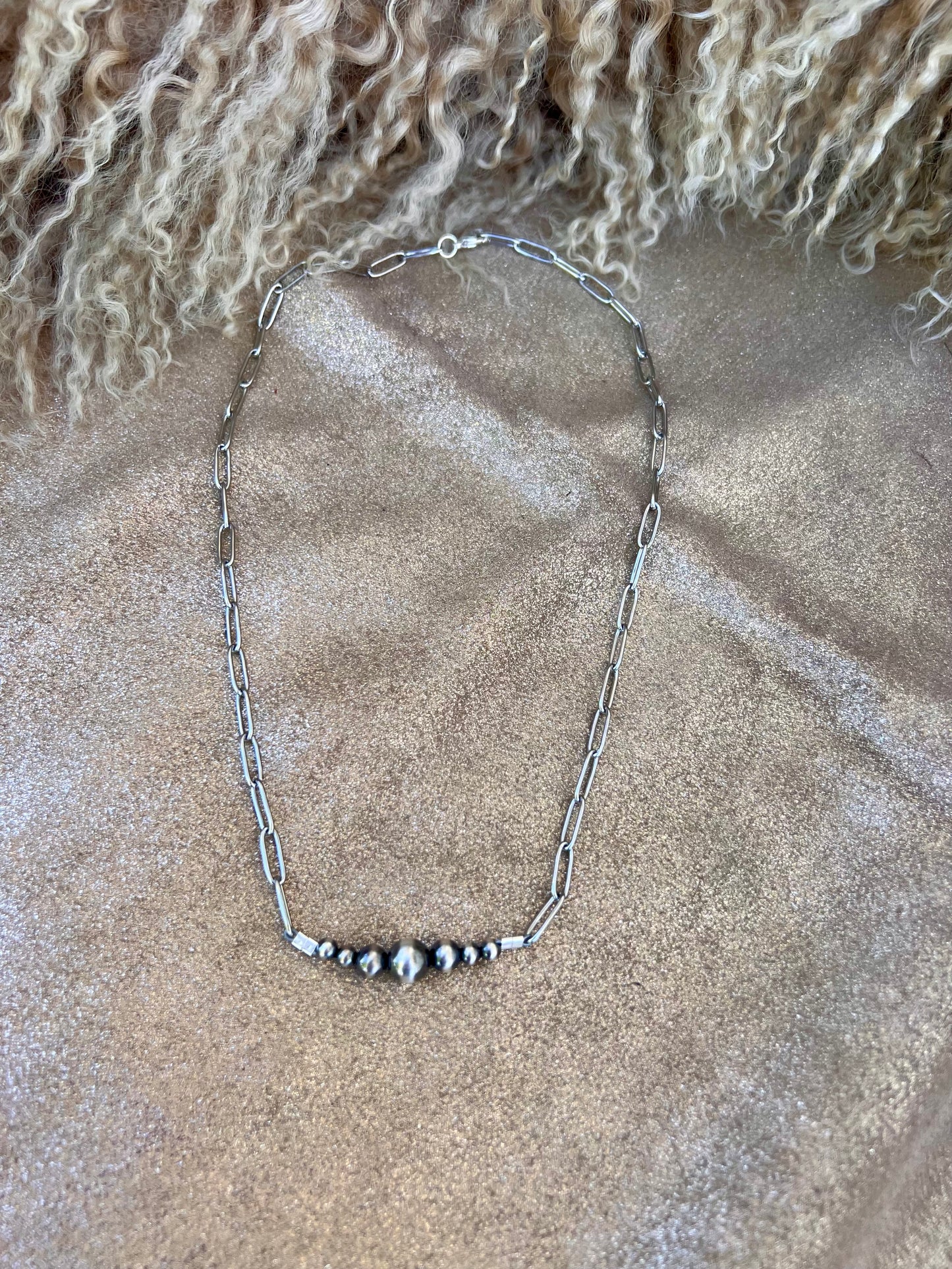 Sterling Silver Pearl Beaded Bar Necklace