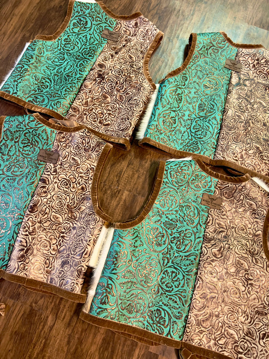 MADE TO ORDER - Tri Color Cowhide and Turquoise Leather Vest