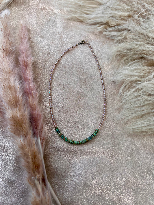 Austrian Light Golden Crystal & Kingman Turquoise Necklace