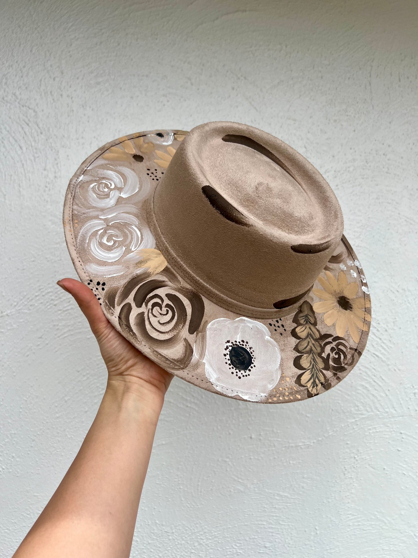 Hand-Painted Neutral Florals Hat