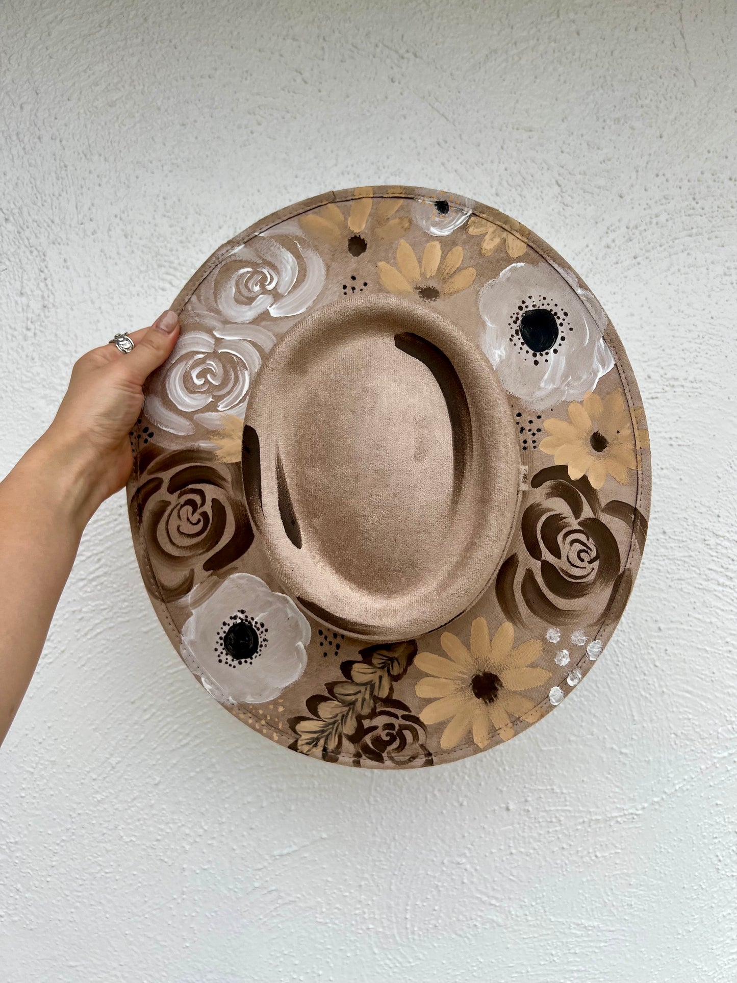 Hand-Painted Neutral Florals Hat