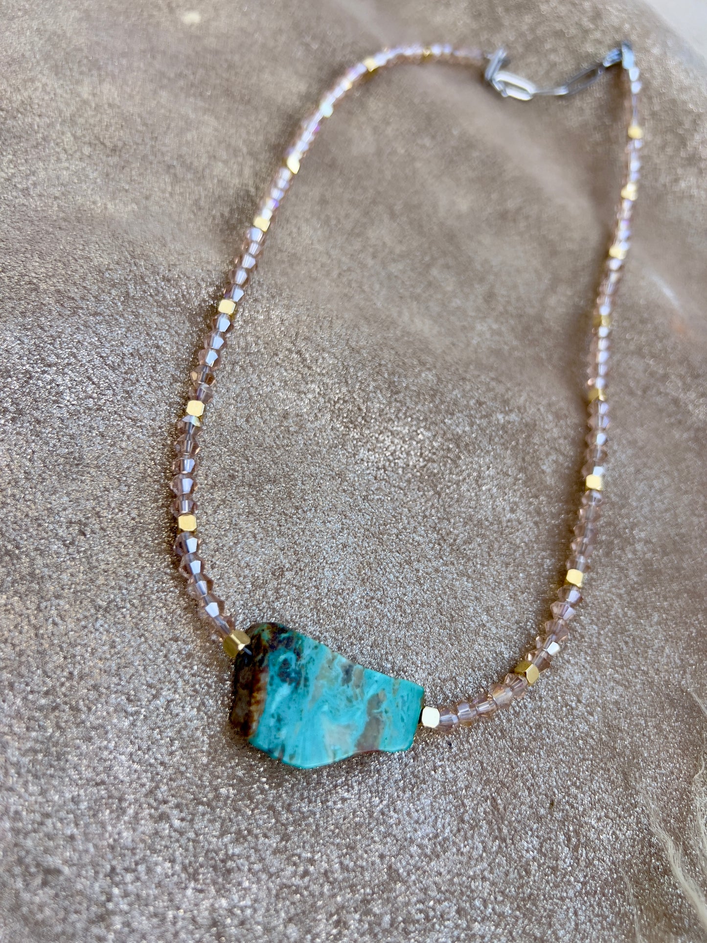 Kingman Turquoise and Champagne Crystal Necklace