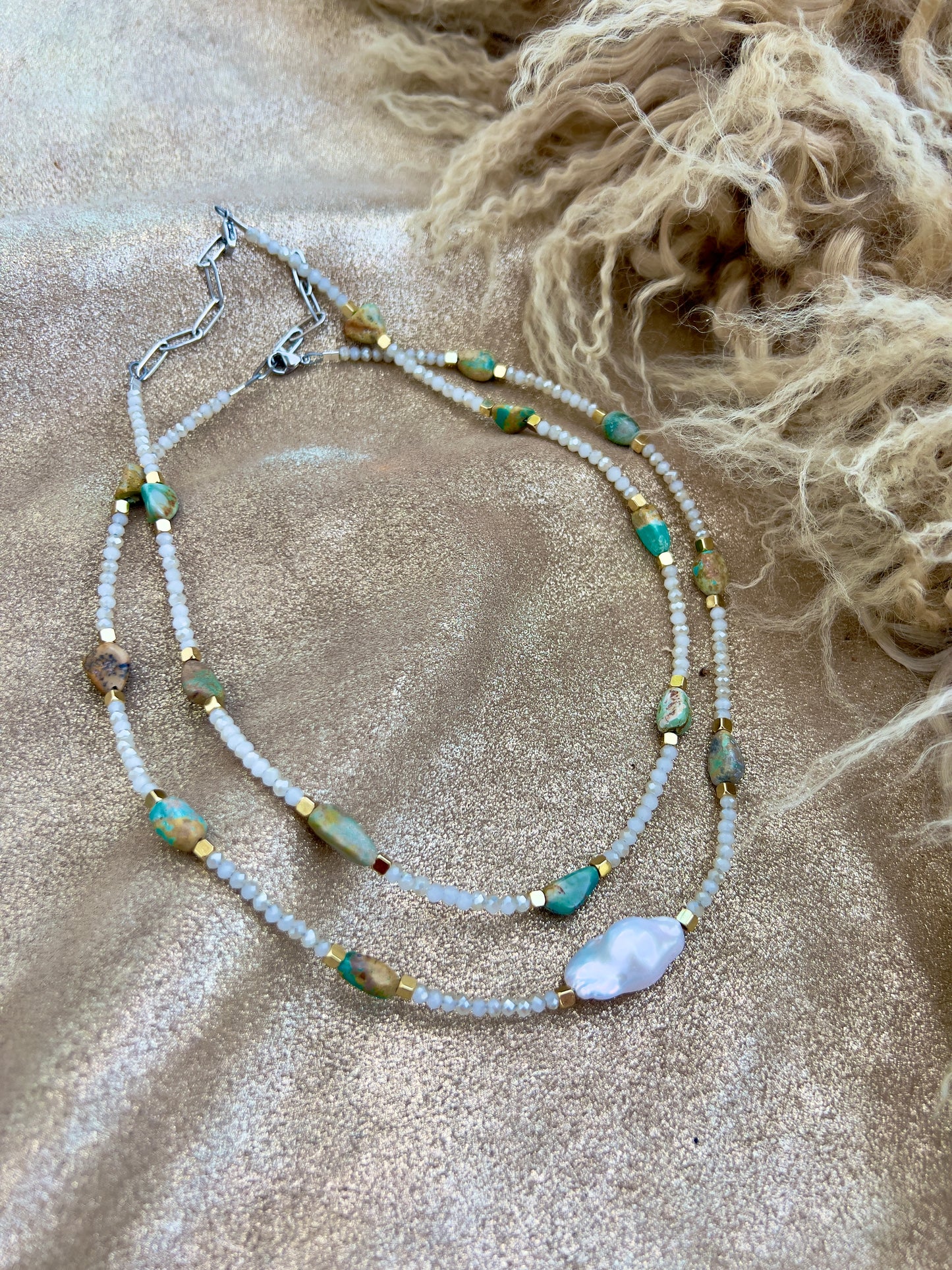 Baroque pearl and turquoise necklace