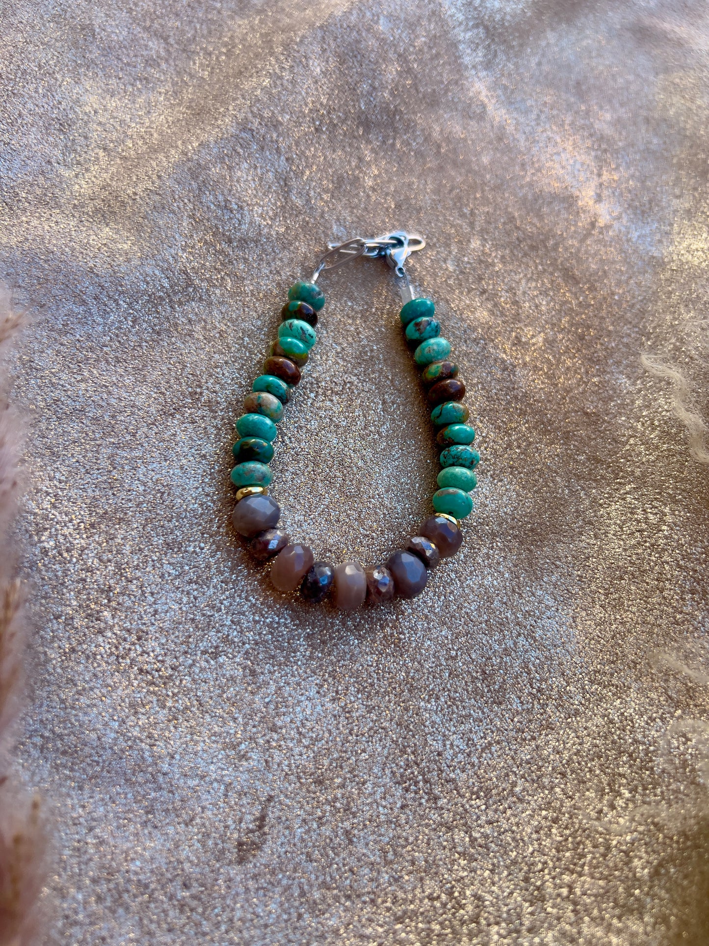 Brown Silverite & Moonstone and Turquoise Bracelet
