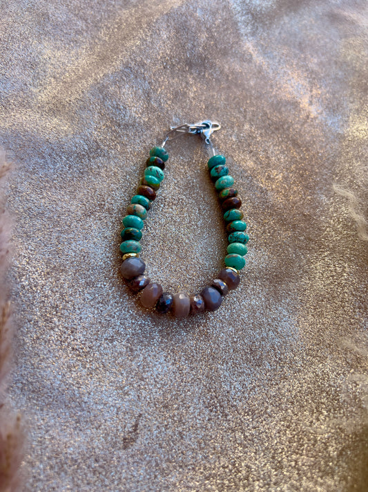 Brown Silverite & Moonstone and Turquoise Bracelet