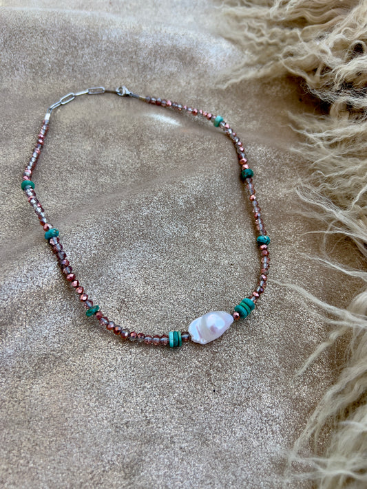 Baroque Pearl and Turquoise Necklace