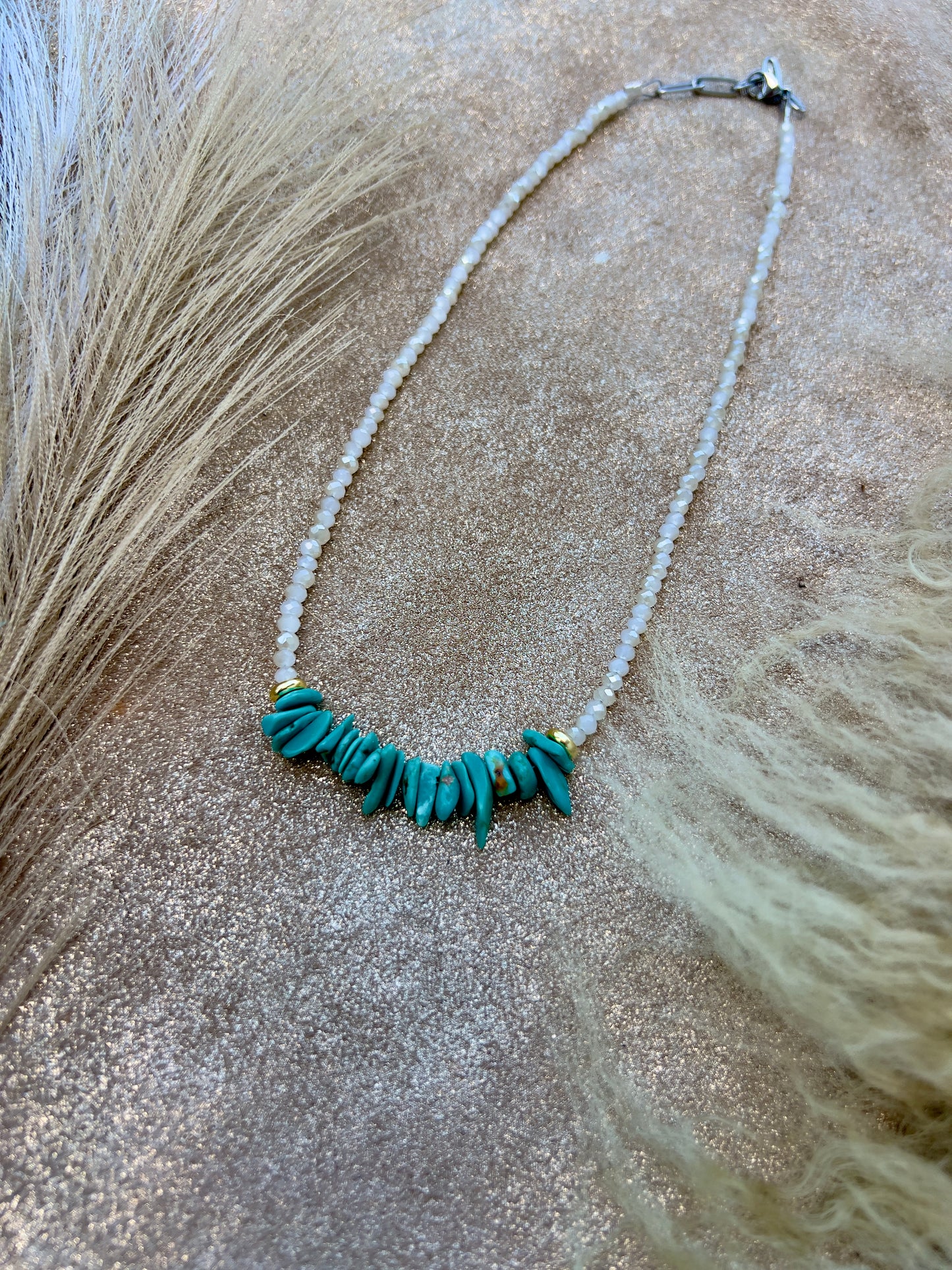 Turquoise, White and Gold Necklace