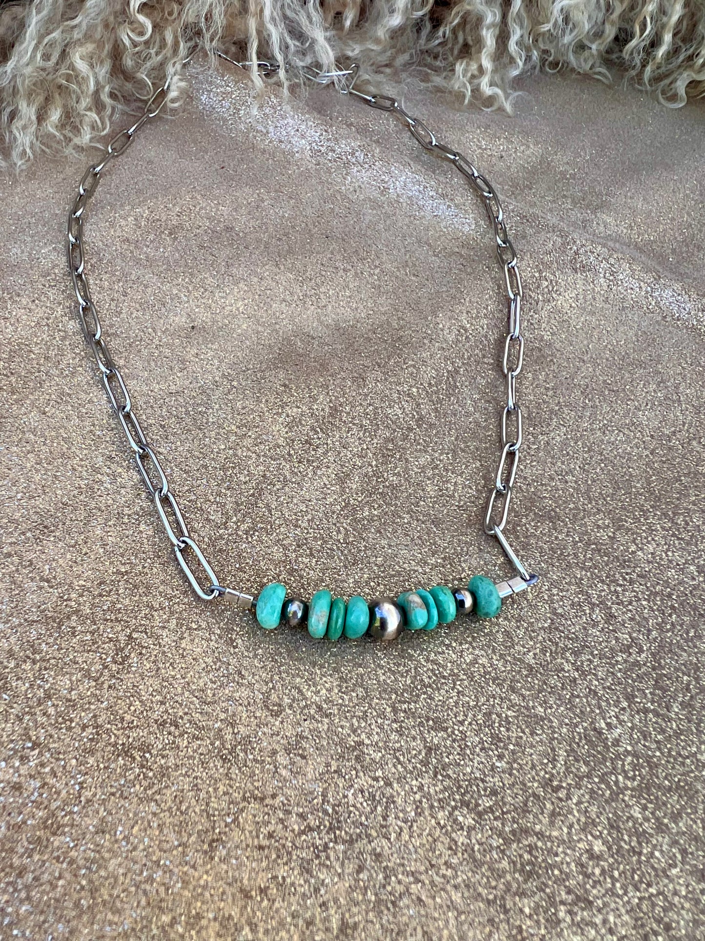 Sterling Silver and Turquoise Beaded Bar Necklace