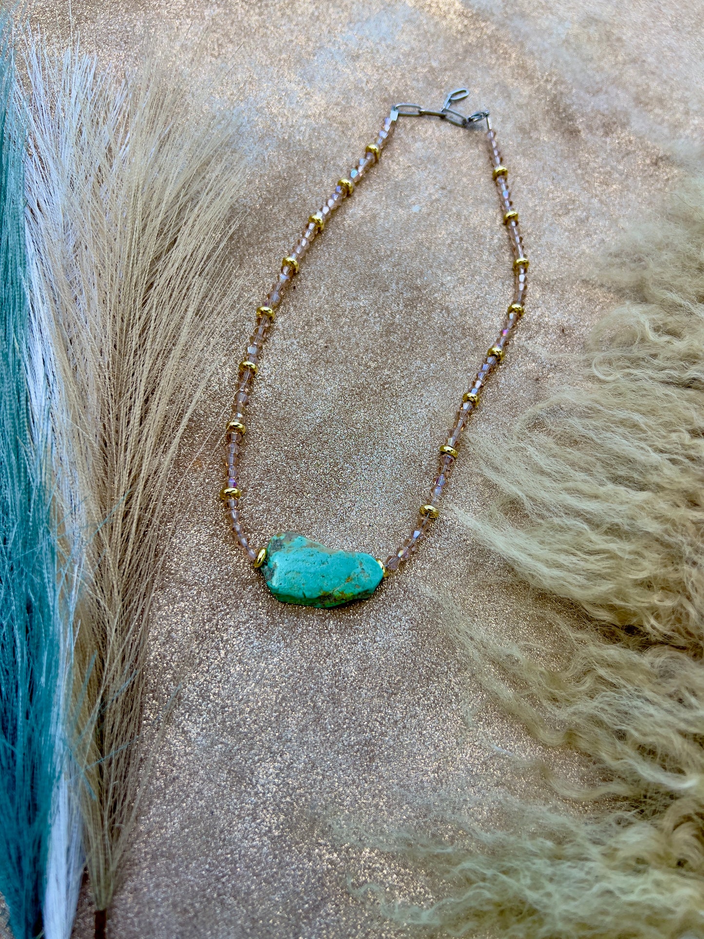 Kingman Turquoise and Champagne Crystal Necklace