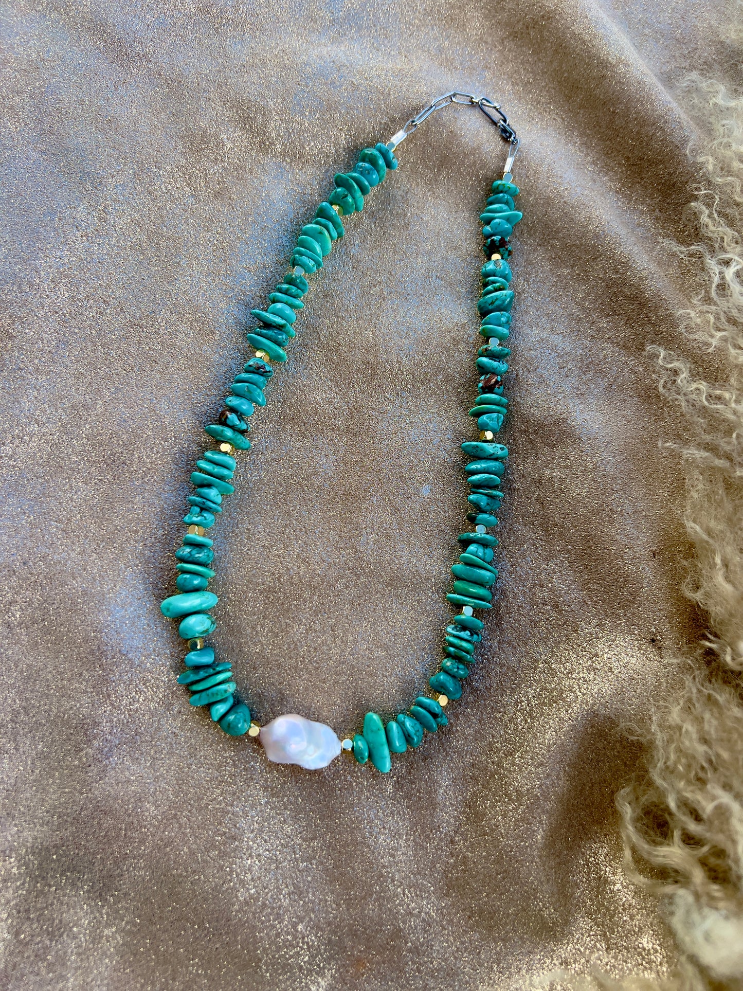 WHOLESALE - Turquoise, Pearl and Gold Necklace