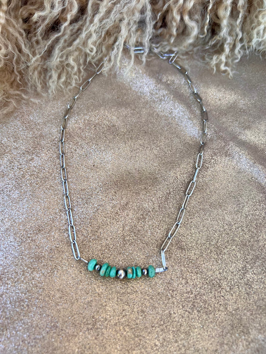 Sterling Silver and Turquoise Beaded Bar Necklace