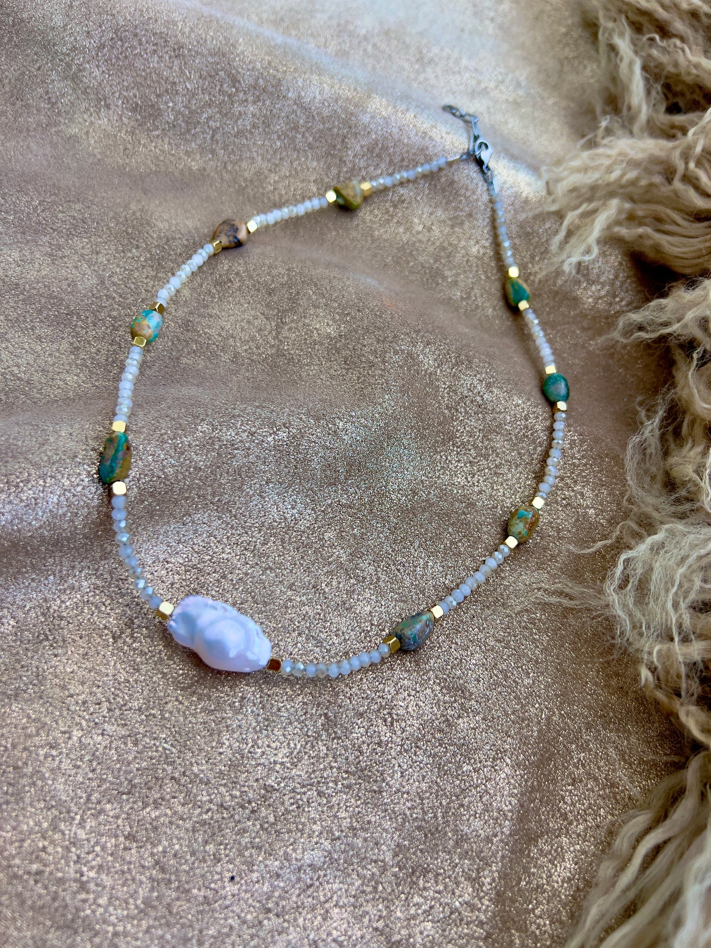 Baroque pearl and turquoise necklace