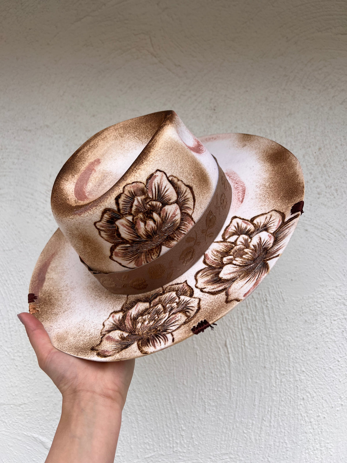 Peach - Beige Women\'s Hat-Handpainted Taupe Peach Hat – Pretty J Boutique main image 3